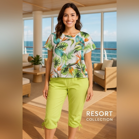 Lime Green Capris Cinched Leg Ties Chico's Size 3 / 16 Soft Stretchy Crop Pant - Picture 13 of 13